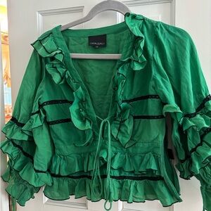 Cynthia Rowley Emerald Ruffle Blouse